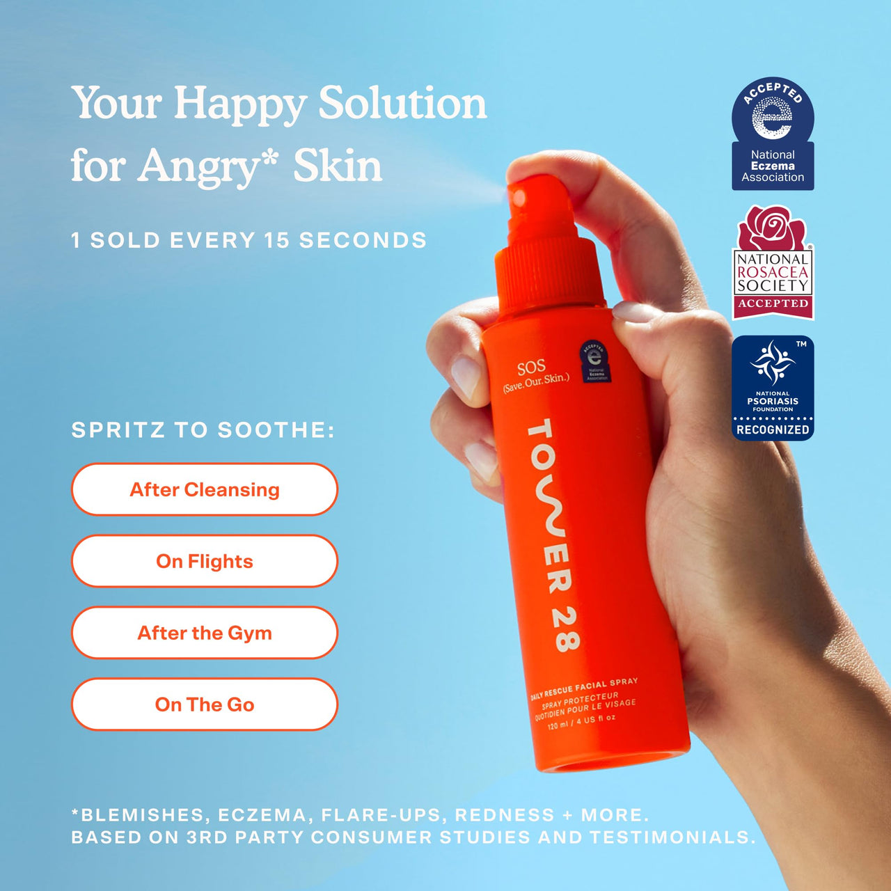 Tower 28 SOS Daily Rescue Facial Spray for Sensitive Skin, Hypochlorous Acid Spray Helps Reduce Redness and Breakouts, Travel Size Toner for Face, 1 FL Oz
