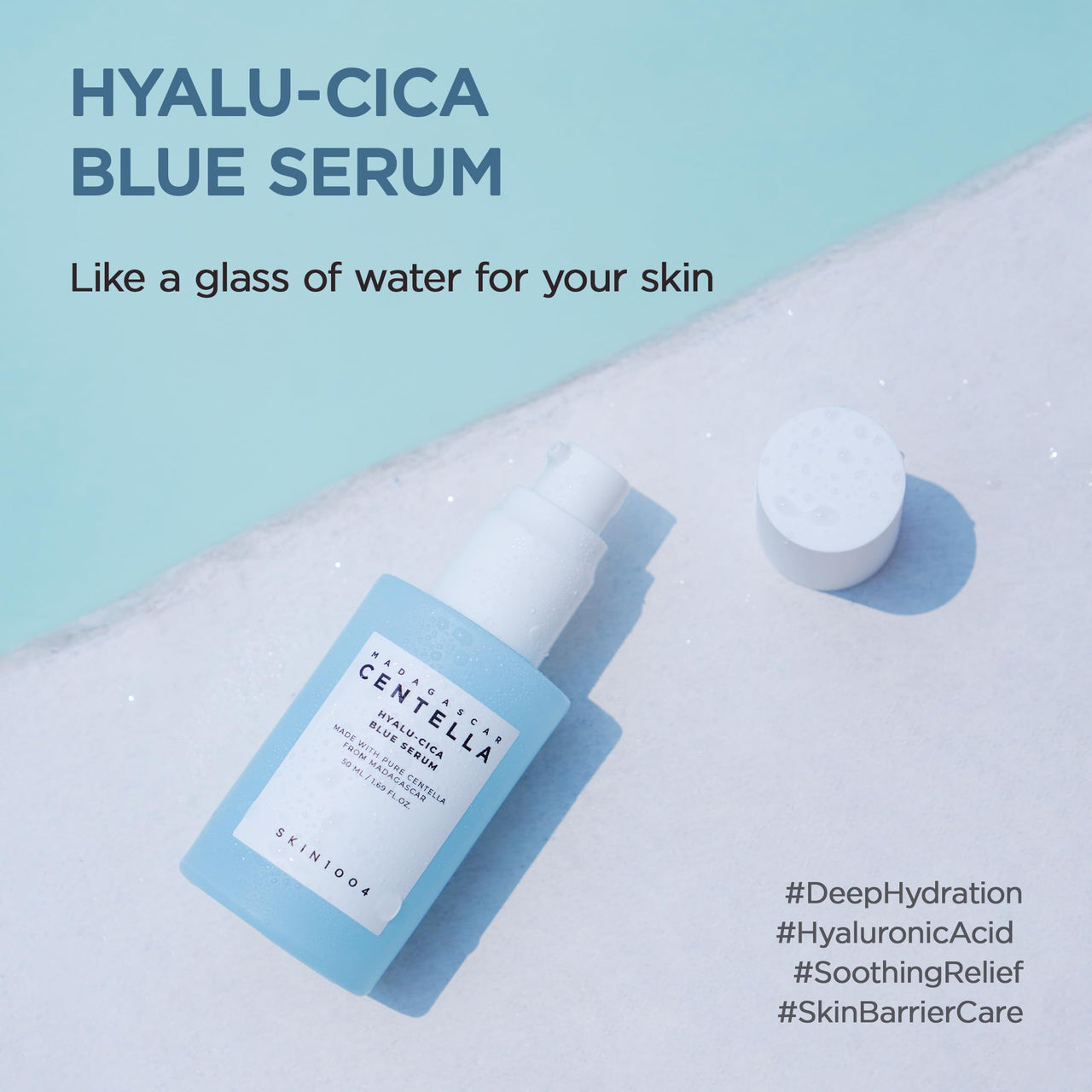 SKIN1004 Hyalu-Cica Blue Serum 1.69fl.oz, 50ml, Hydrating Face Serum with 5 Hyaluronic Acids & Madagascar Centella Asiatica, Korean Facial Ampoule for Deep & Long-lasging Moisture, Korean Skin Care