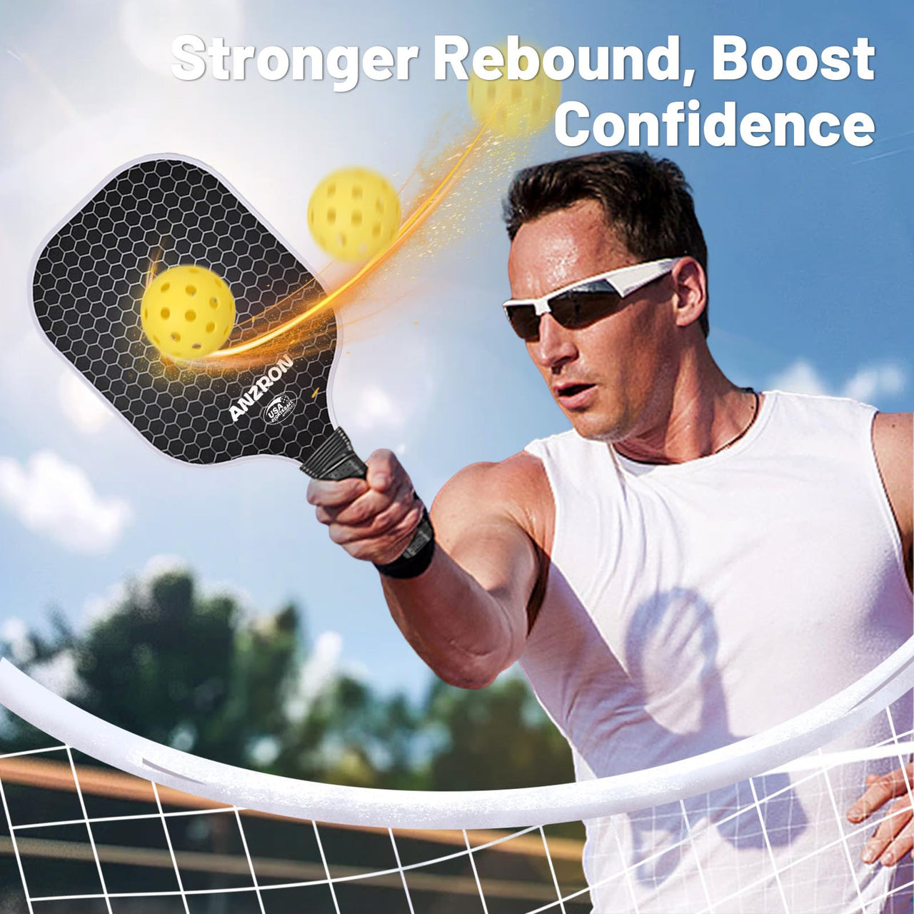 Beginner Pickleball Paddles Set of 2, 0.63” Fiberglass Pickleball Rackets with 4 Balls & Carry Bag, Lightweight Paddle Set for Men, Women & Youth