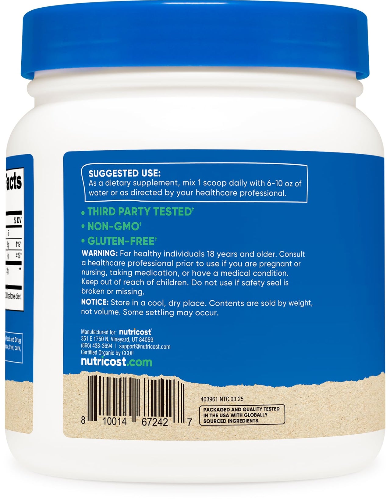 Nutricost Organic Turmeric Root Powder 1 LB (16oz) - Certified USDA Organic, Food Grade, Gluten Free, Non-GMO