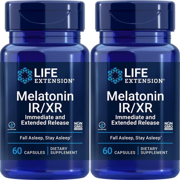 Life Extension Melatonin IR/XR, 1.5 mg, immediate- and Extended-Release Formula for Optimal Sleep Support, Healthy circadian Rhythms, Cellular Defense, Gluten-Free, Non-GMO, 2 X 60 Capsules