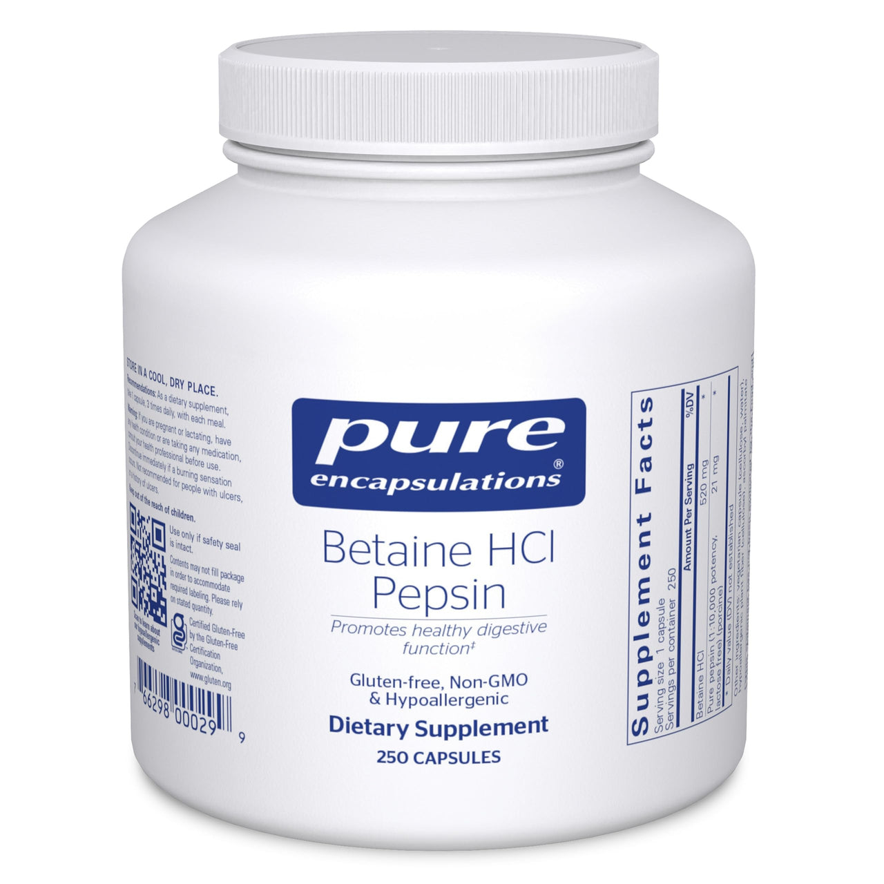 Pure Encapsulations Betaine HCl Pepsin - Digestive Enzymes Supplement for Digestion Aid & Support, Stomach Acid & Nutrient Absorption* - 250 Capsules