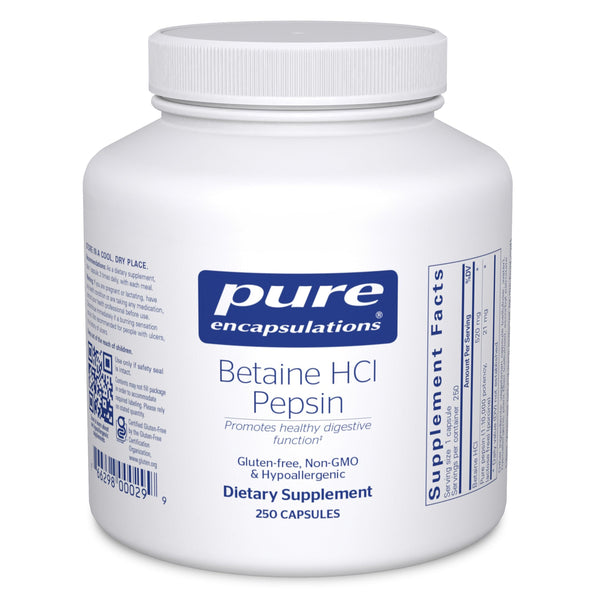 Pure Encapsulations Betaine HCl Pepsin - Digestive Enzymes Supplement for Digestion Aid & Support, Stomach Acid & Nutrient Absorption* - 250 Capsules
