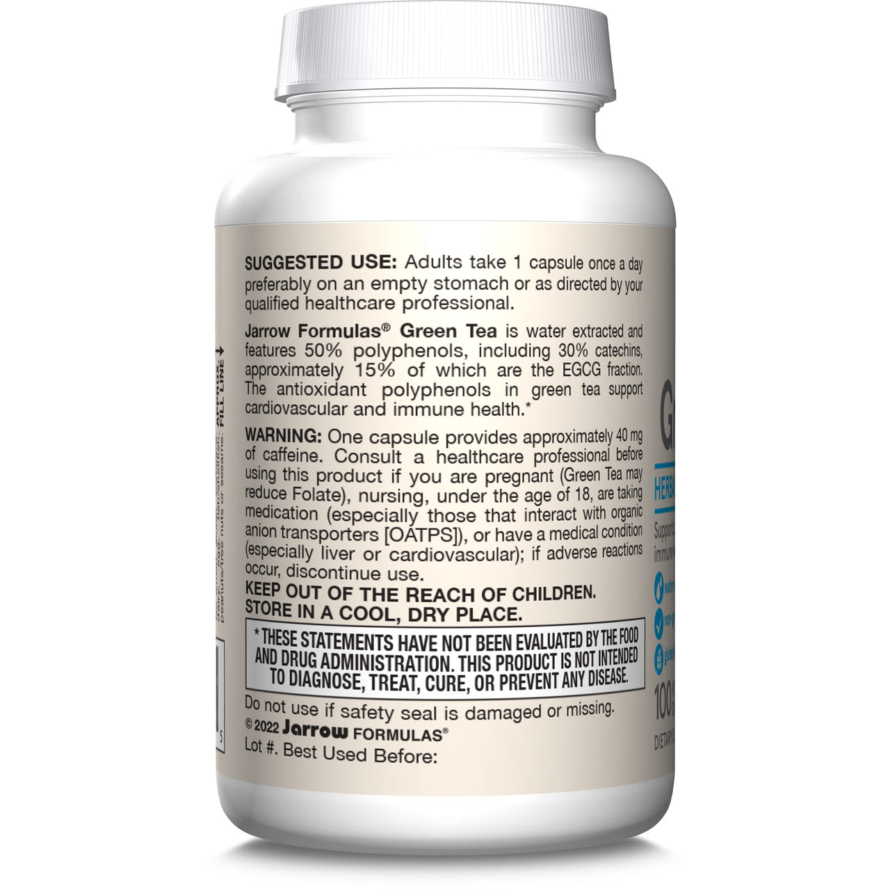 Jarrow Formulas Green Tea Herbal Antioxidant 500 mg, Dietary Supplement, Cardiovascular and Immune Health, 100 Capsules, 100 Day Supply