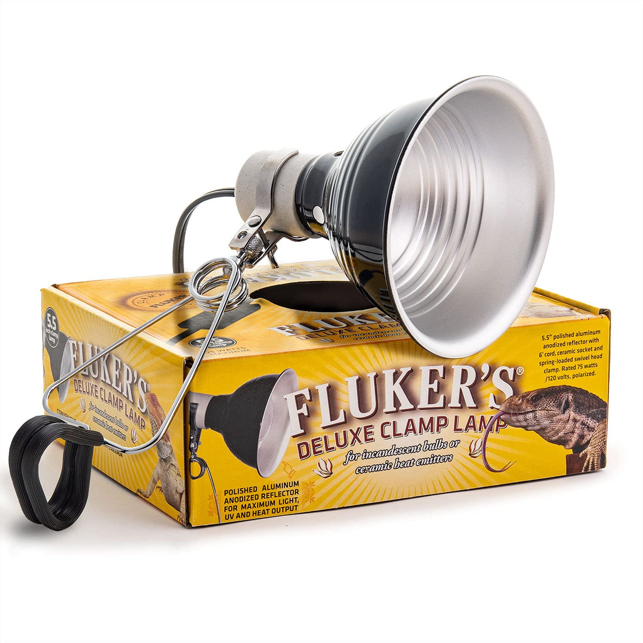 Fluker's Repta-Clamp Lamp, Heavy Duty Clamp Light For Reptile Tanks and Terrariums, UL/CUL Approved, Great for Reptile Basking, 75-Watt Maximum with On/Off Switch, 5.5"