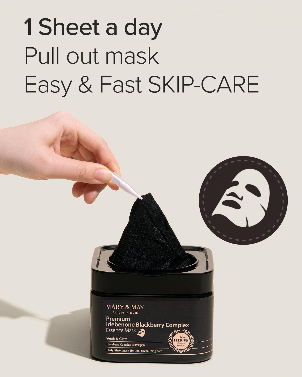 Mary&May Premium Idebenone Blackberry Complex Essence Mask (20 Sheets) – Bamboo Charcoal Sheet, Daily Pull-Out Dispenser Korean Face Mask with Vitamin C, Panthenol & Ceramide for Hydrating Radiance