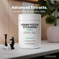 Thumbnail for Codeage Brain Focus Vitamins+ Nootropic Supplement with Citicoline as Cognizin, Panax Ginseng, Resveratrol, Gotu Kola, Vitamin B12 Methylcobalamin - Liposomal Delivery - Non-GMO - 60 Capsules
