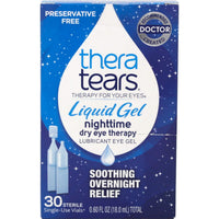 Thumbnail for TheraTears Eye Drops for Dry Eyes, Nighttime Dry Eye Therapy Lubricant Eyedrops, Preservative-Free, 30 Count Single-Use Vials, 0.60 fl oz Each