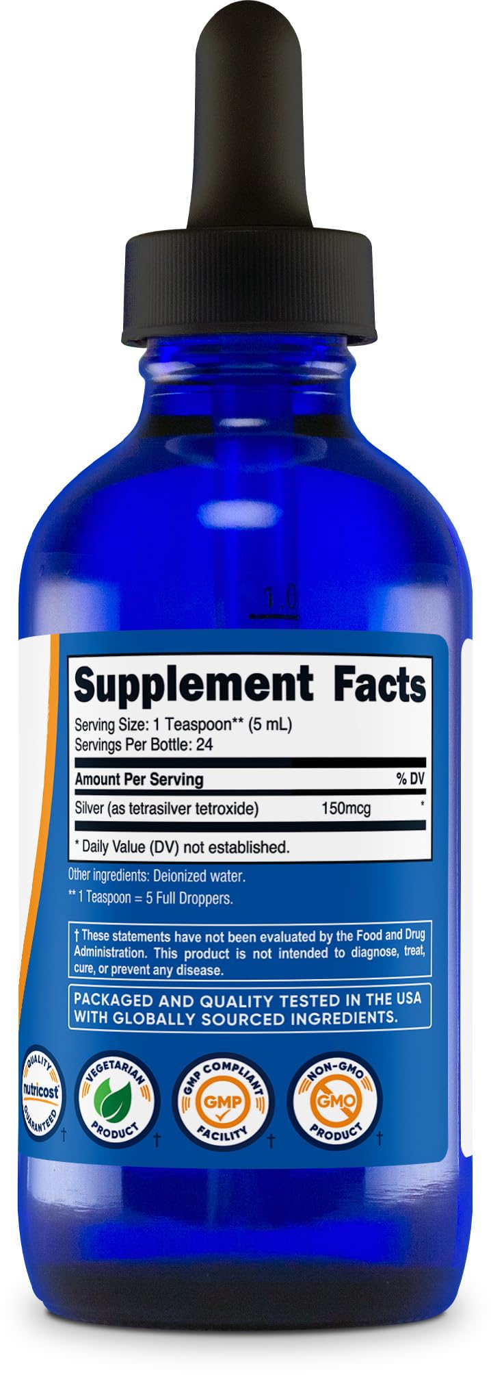 Nutricost Colloidal Silver 4oz - Cobalt Blue Glass Bottles, Bio-Active Colloidal Silver