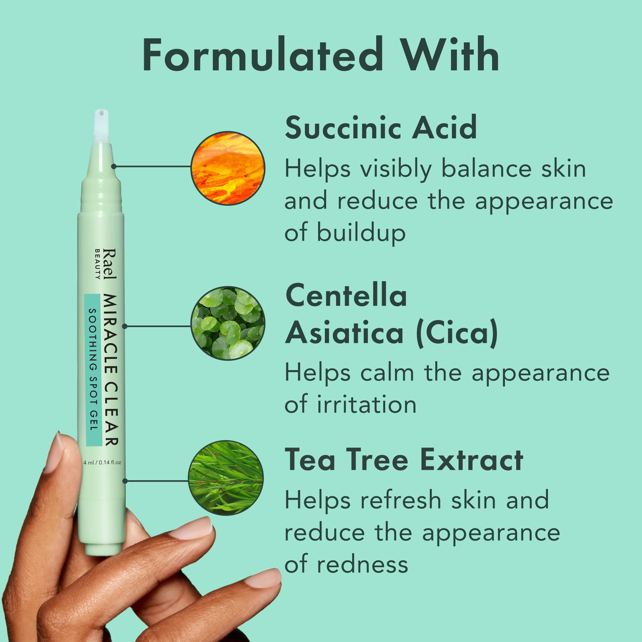 Rael Miracle Clear Spot Gel – Soothing Cream with Succinic Acid, Tea Tree, Calming Cica, Lightweight, Korean Skin Care (0.14 fl oz)