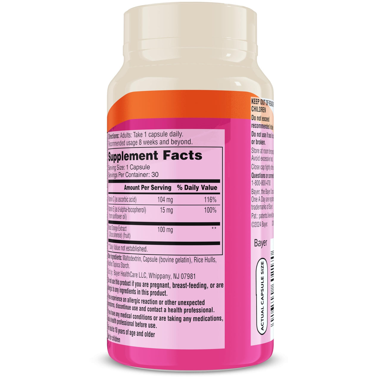 One A Day Skin Radiance, Skin Supplement to Support Hydration & Glow with Blood Orange Extract & Collagen Health with Vitamin C & Vitamin E, 30 Capsules