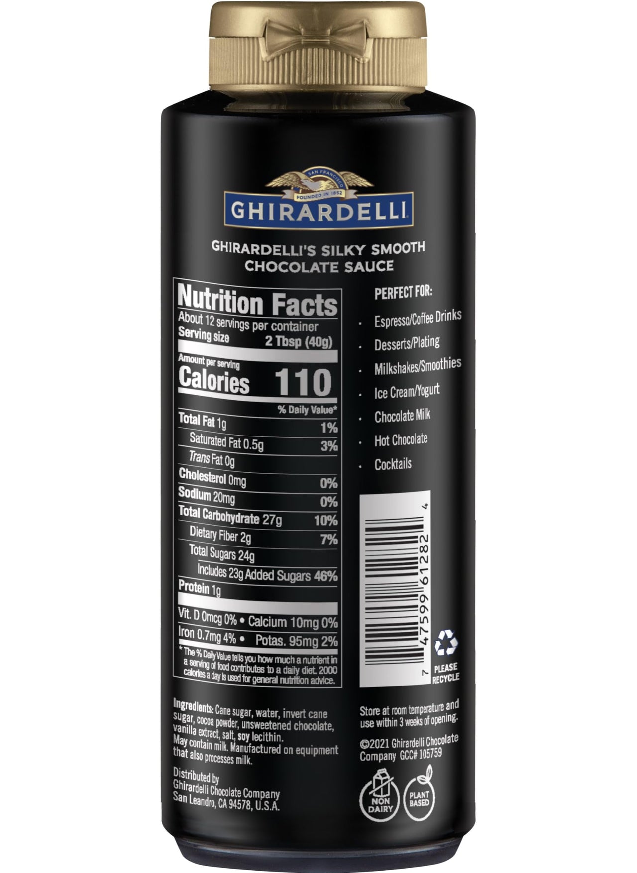 Ghirardelli Chocolate Sauce, Black Label 16oz Squeeze Bottle (Pack of 2)
