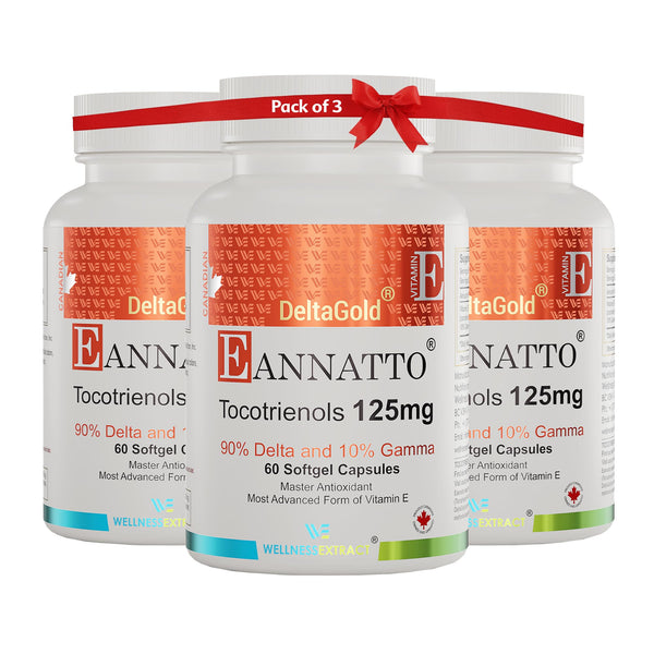 WELLNESS EXTRACT Eannatto Tocotrienols Vitamin E Supplements Tocopherol Free, Supports Immune Health, Non-GMO, Gluten Free & Antioxidant125MG 60 Softgels (Pack of 3)