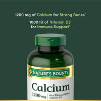 Thumbnail for Nature's Bounty Calcium 1200 mg with Vitamin D3, Bone Health & Immune Support, Vitamin D3 1000 IU, 220 Softgels (Pack of 2)
