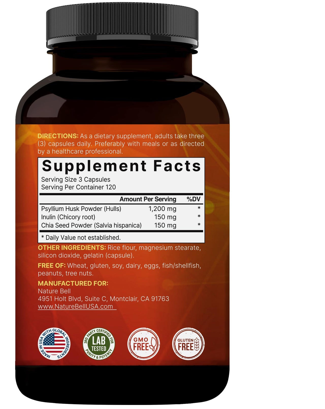 NatureBell Psyllium Husk Fiber Supplement, 1,500mg Per Serving, 360 Capsules | with Inulin & Chia Seed | Organic Soluble Fiber for Digestive & Gut Health | Plant-Based, Non-GMO, Gluten-Free