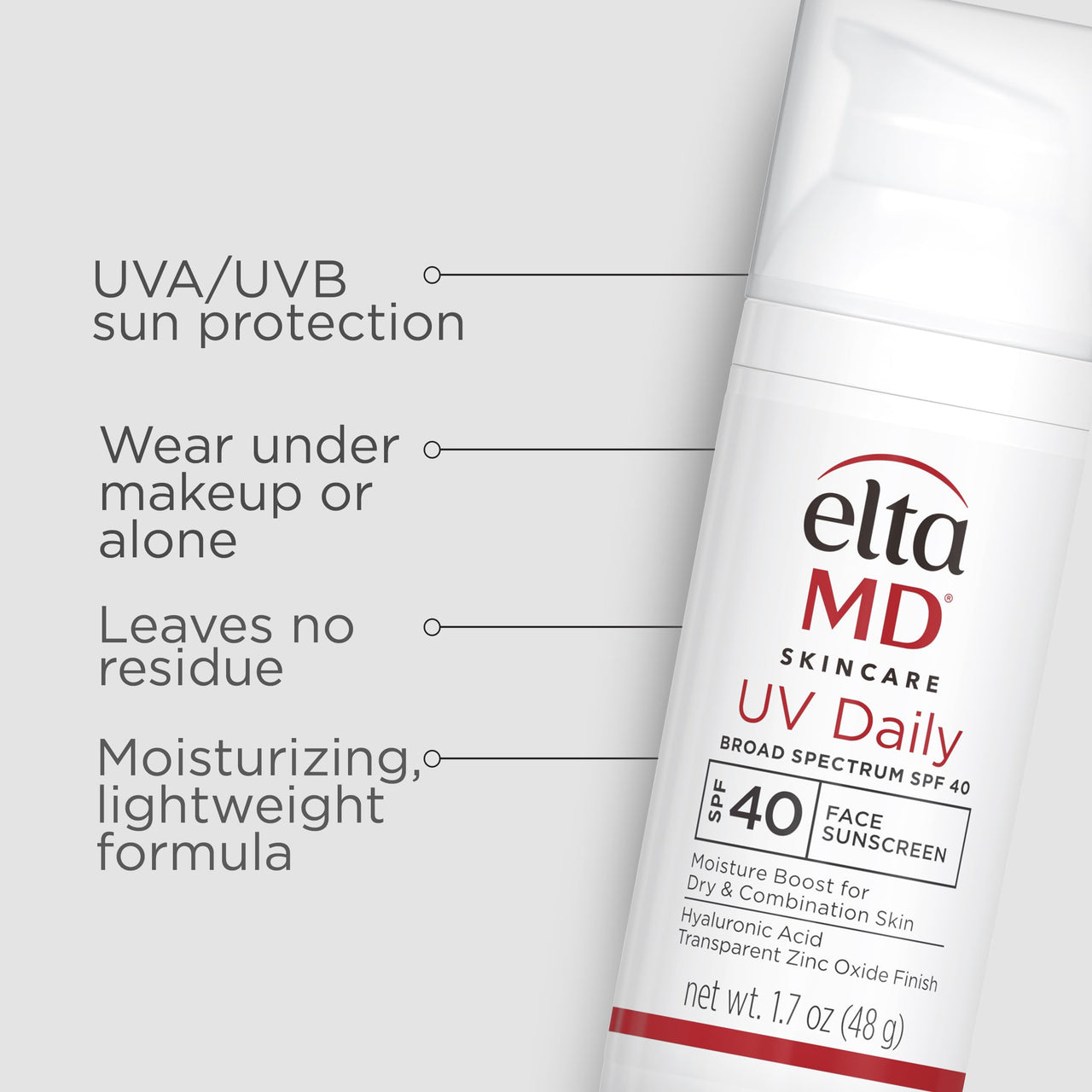 EltaMD UV Daily SPF 40 Face Sunscreen Moisturizer with Zinc Oxide, Daily Face Moisturizer with SPF, Sunscreen, For Dry Skin 1.7 oz Pump