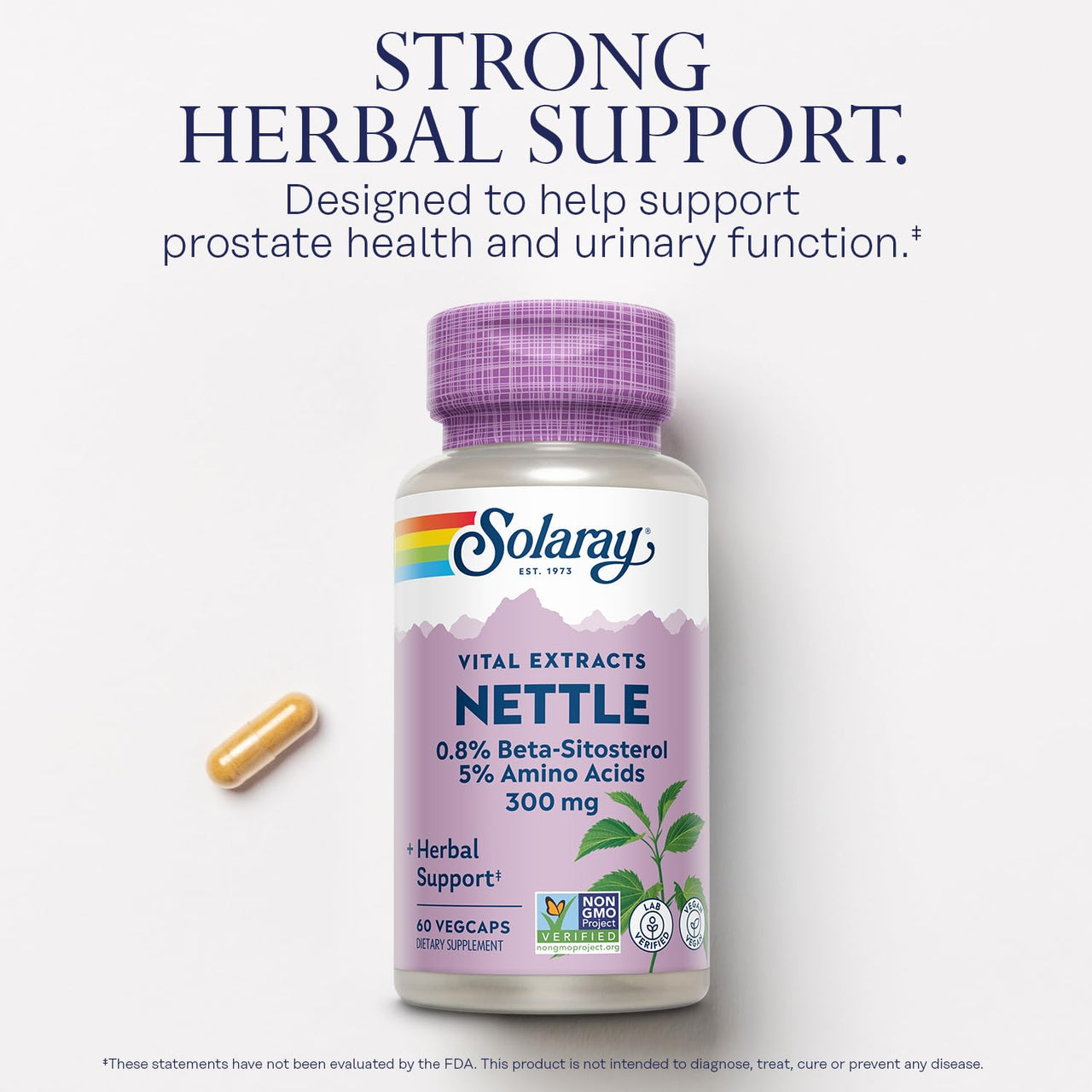 SOLARAY Nettle Root Extract 300 mg with Nettle Root 150 mg, Healthy Urinary & Prostate Support for Men with Amino Acids and Beta-Sitosterol, Vegan, 60-Day Guarantee, 60 Servings, 60 VegCaps