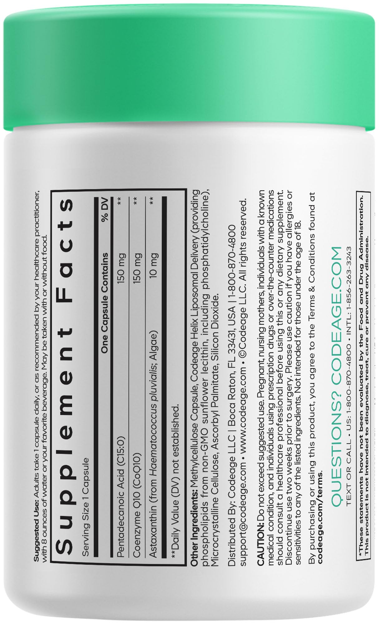 Codeage Liposomal C15:0 Supplement - C15 Fatty Acid Pentadecanoic Acid, CoQ10 & Astaxanthin - Healthy Aging & Longevity Support - 30 Capsules