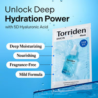 Thumbnail for Torriden DIVE IN Hyaluronic Acid Facial Mask (10 sheets) | Deep Hydration Korean Face Sheet Mask | Panthenol & Allantoin | Korean Skincare Mask