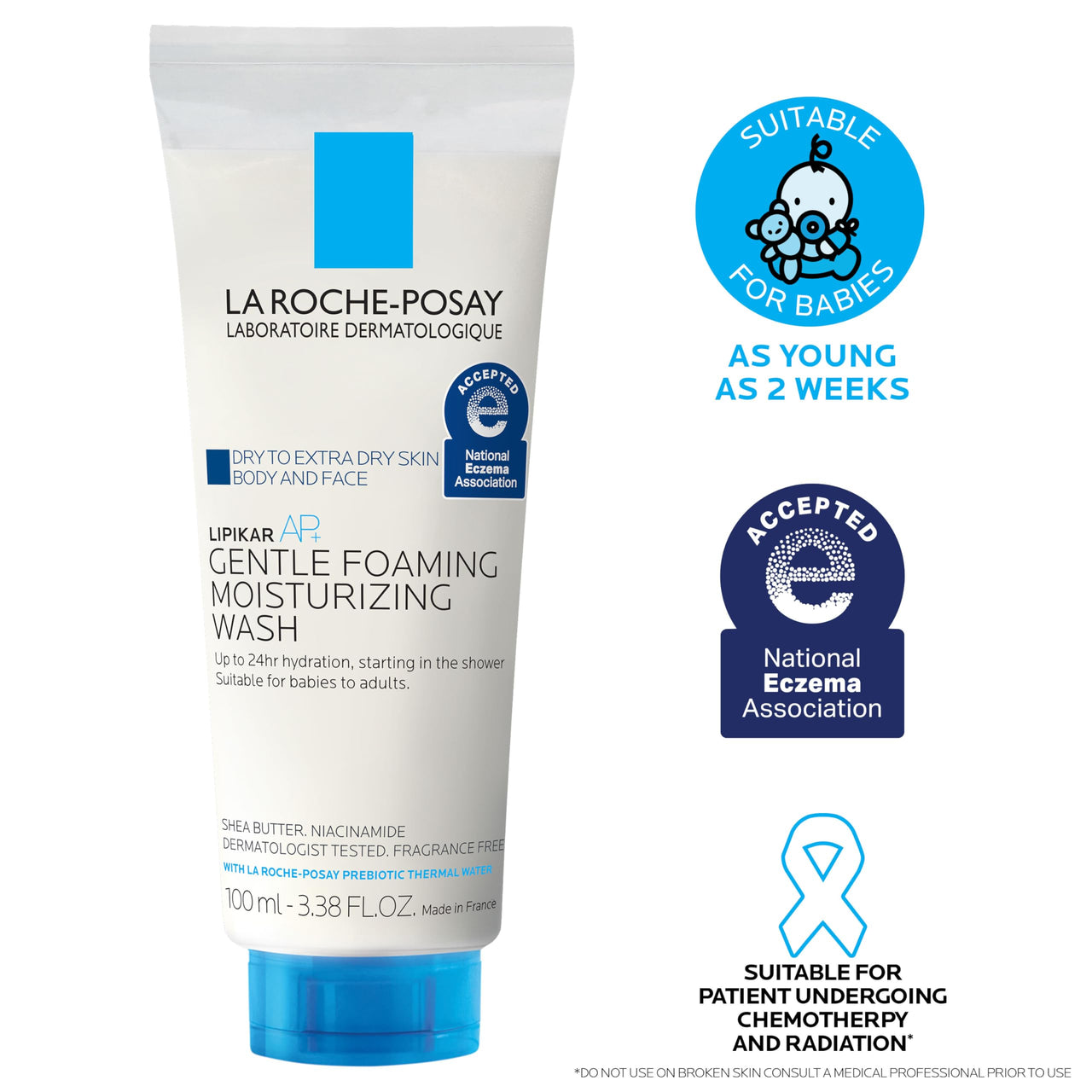 La Roche-Posay Lipikar AP+ Gentle Foaming Moisturizing Wash, Shea Butter + Niacinamide + Glycerin, Moisturizing Body Wash For Dry Skin, National Eczema Association Accepted, Soap Free