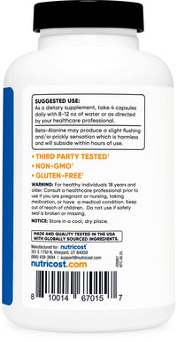 Thumbnail for Nutricost Beta-Alanine Capsules 3400mg, 240 Capsules (60 Serv) - Potent Beta Alanine, Gluten Free & Non-GMO, 850mg Per Cap
