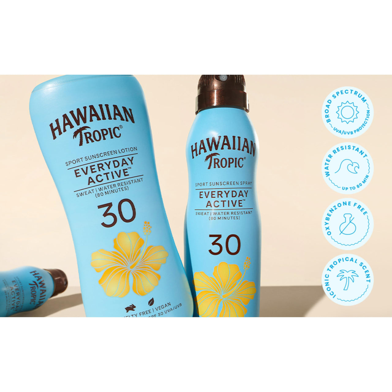 Hawaiian Tropic Everyday Active Lotion Sunscreen SPF 30, 8Fl Oz Twin Pack, Hawaiian Tropic Sunscreen SPF 30, Sunblock, Oxybenzone Free Sunscreen, Broad Spectrum Sunscreen Pack, 8Fl Oz each