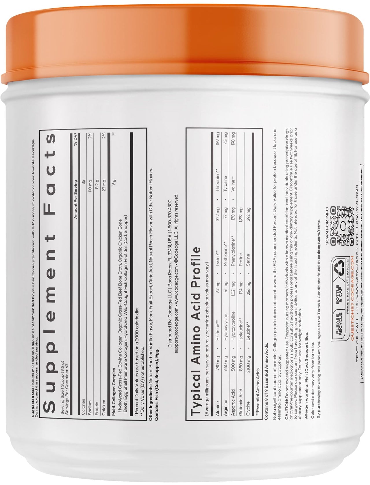 Codeage Multi Collagen Peptides Powder Vanilla - 5 Types I, II, III, V & X, 18 Amino Acids, Grass-Fed Hydrolyzed Bovine & Bone Broth Collagen Supplement - Vanilla-Flavored, Non-GMO - 21 oz