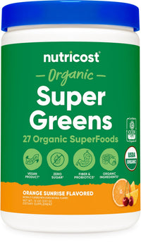 Thumbnail for Nutricost Organic Super Greens Powder (30 Servings) Orange Sunrise Flavor - Superfood Supplement Drink Mix