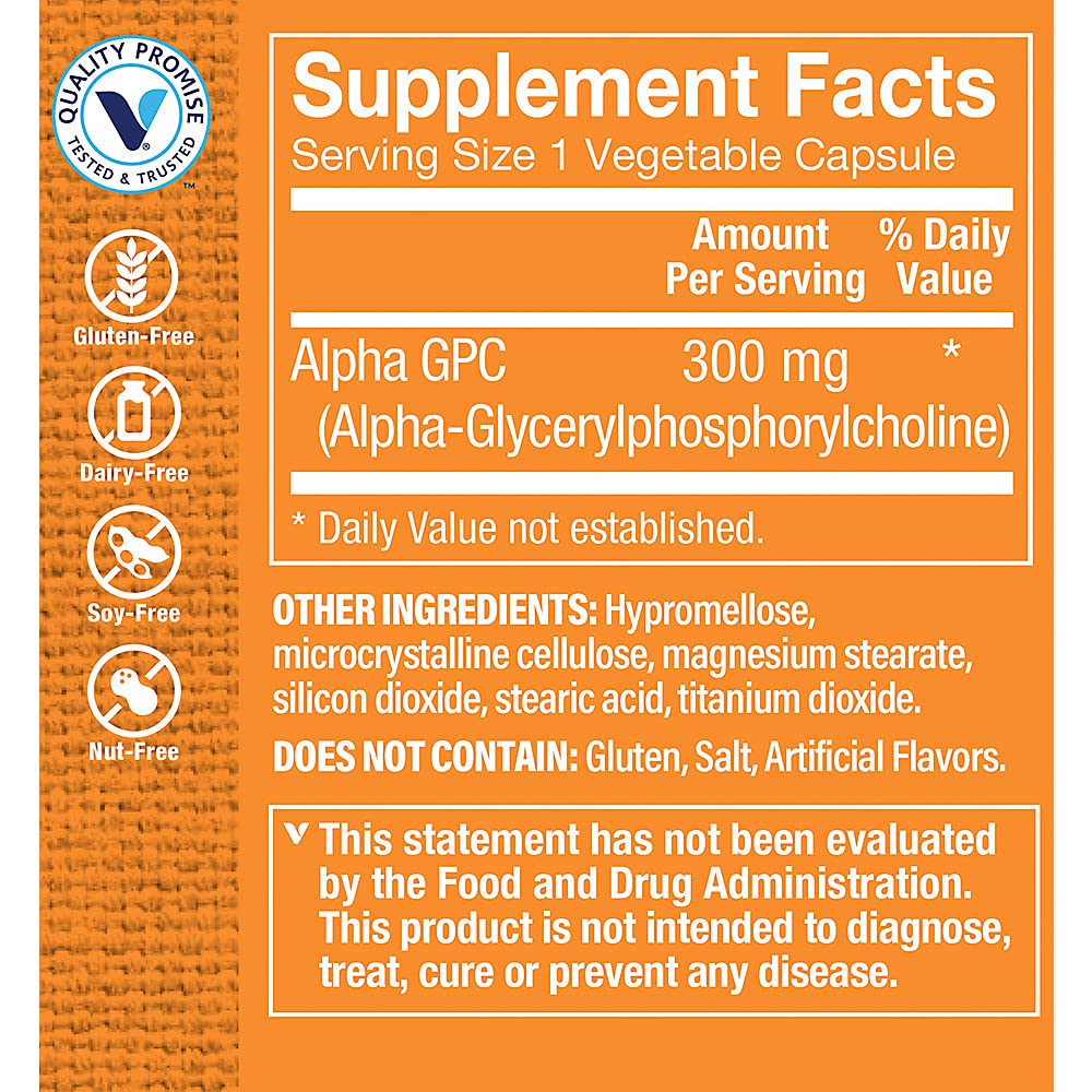 The Vitamin Shoppe Alpha GPC (Alpha-Glyceryl-Phosphoryl-Choline) 300MG Supports Brain