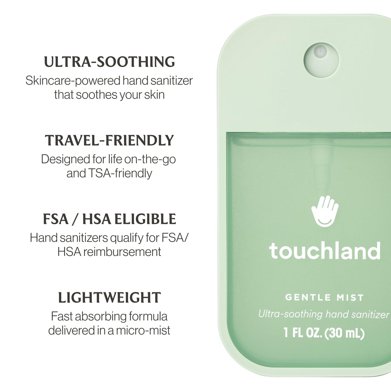 Touchland Gentle Mist Ultra-Soothing Hand Sanitizer Spray, Lily Of The Valley scented, 1FL. OZ. Travel Size