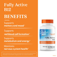 Thumbnail for Doctor's Best Fully Active B12 1500 mcg, Non-GMO, Vegan, Gluten Free, Supports Healthy Memory, Mood and Circulation, 60 Count
