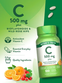 Thumbnail for Nature's Truth Vitamin C with Rose Hips and Bioflavonoids | 500mg | 100 Caplets | Vegan, Non-GMO & Gluten Free