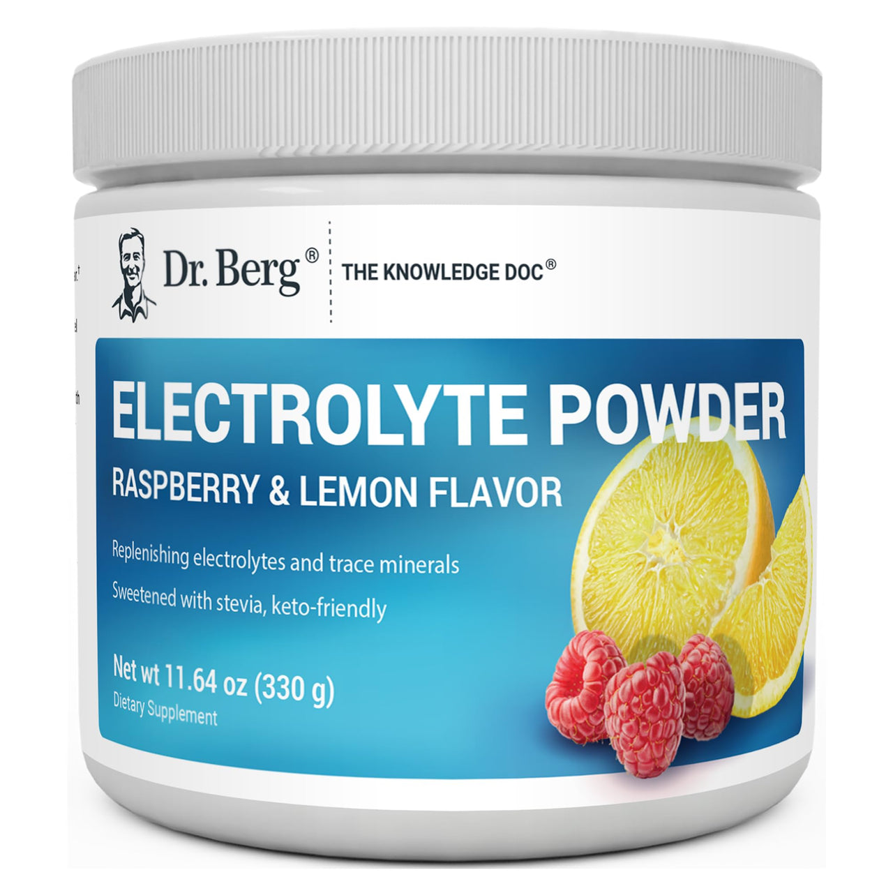 Dr. Berg Zero Sugar Hydration Keto Electrolyte Powder - Enhanced w/ 1000 mg of Potassium & Real Pink Himalayan Salt (NOT Table Salt) - Raspberry & Lemon Flavor Hydration Drink Supplement - 50 Servings