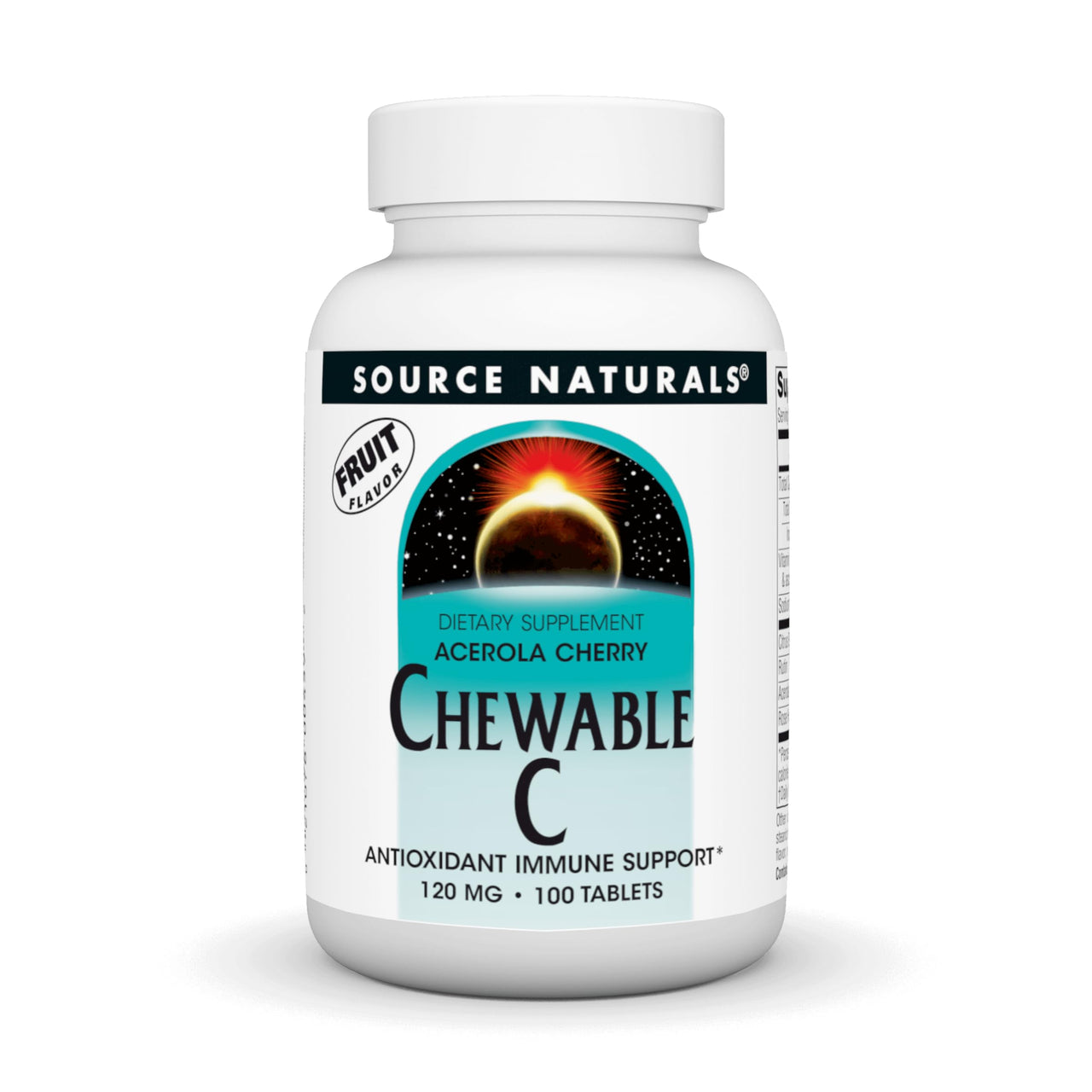 Source Naturals Chewable C, Acerola Cherry, Antioxidant Immune Support* - 120mg - 100 Fruit Flavored Tablets
