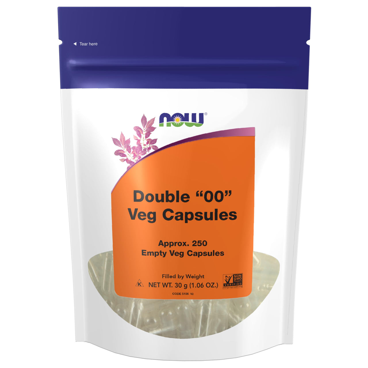 NOW Foods Supplements, Empty Vegetarian Capsules, Double "00", Filled by Weight, Non-GMO Project Verified, 250 Veg Capsules