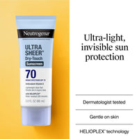 Thumbnail for Neutrogena Ultra Sheer Dry-Touch Sunscreen Lotion SPF 70, Broad Spectrum, Water Resistant 80 Min, Oil-Free, Oxybenzone-Free, Non-Comedogenic, Matte Finish, Body Sunscreen, Travel Size 3 Fl Oz