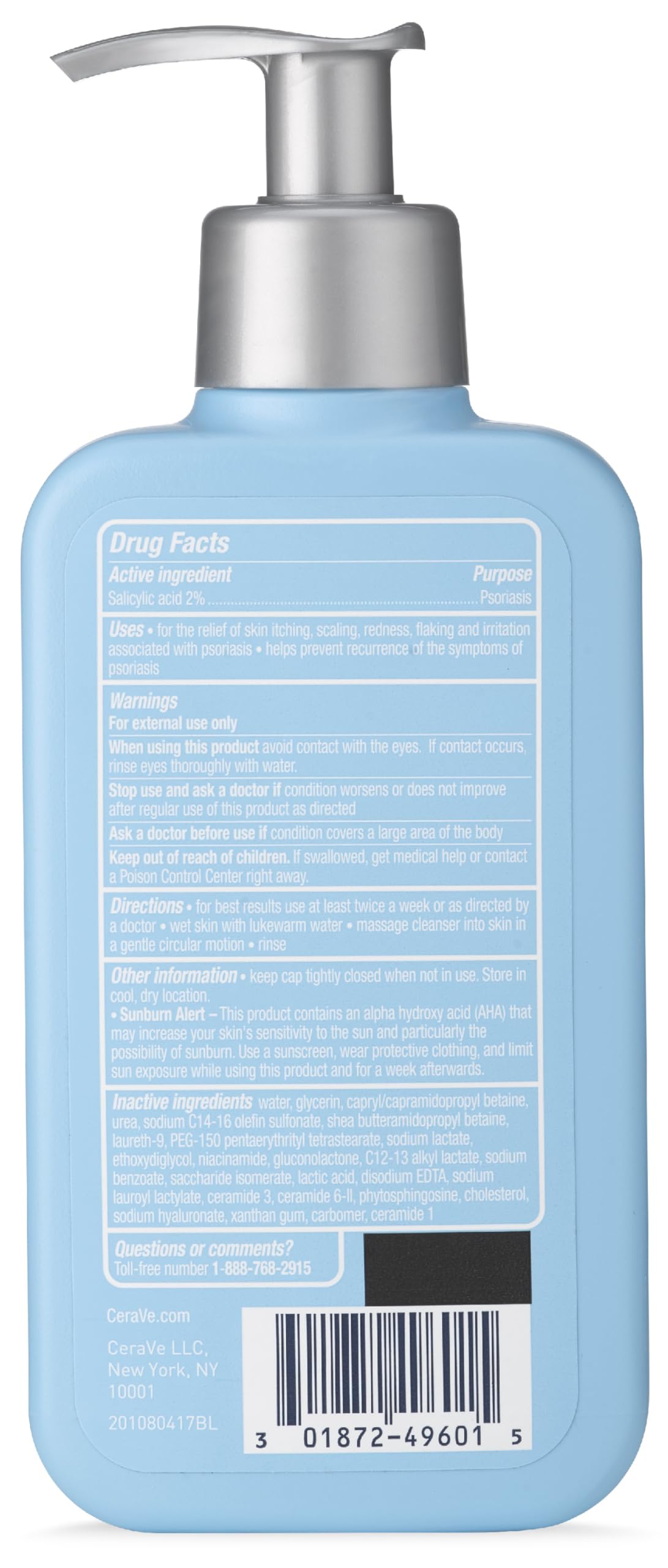 CeraVe Cleanser for Psoriasis Treatment, With Salicylic Acid for Dry Skin Itch Relief & Latic Acid for Exfoliation, Fragrance Free & Allergy Tested, 8 Ounce