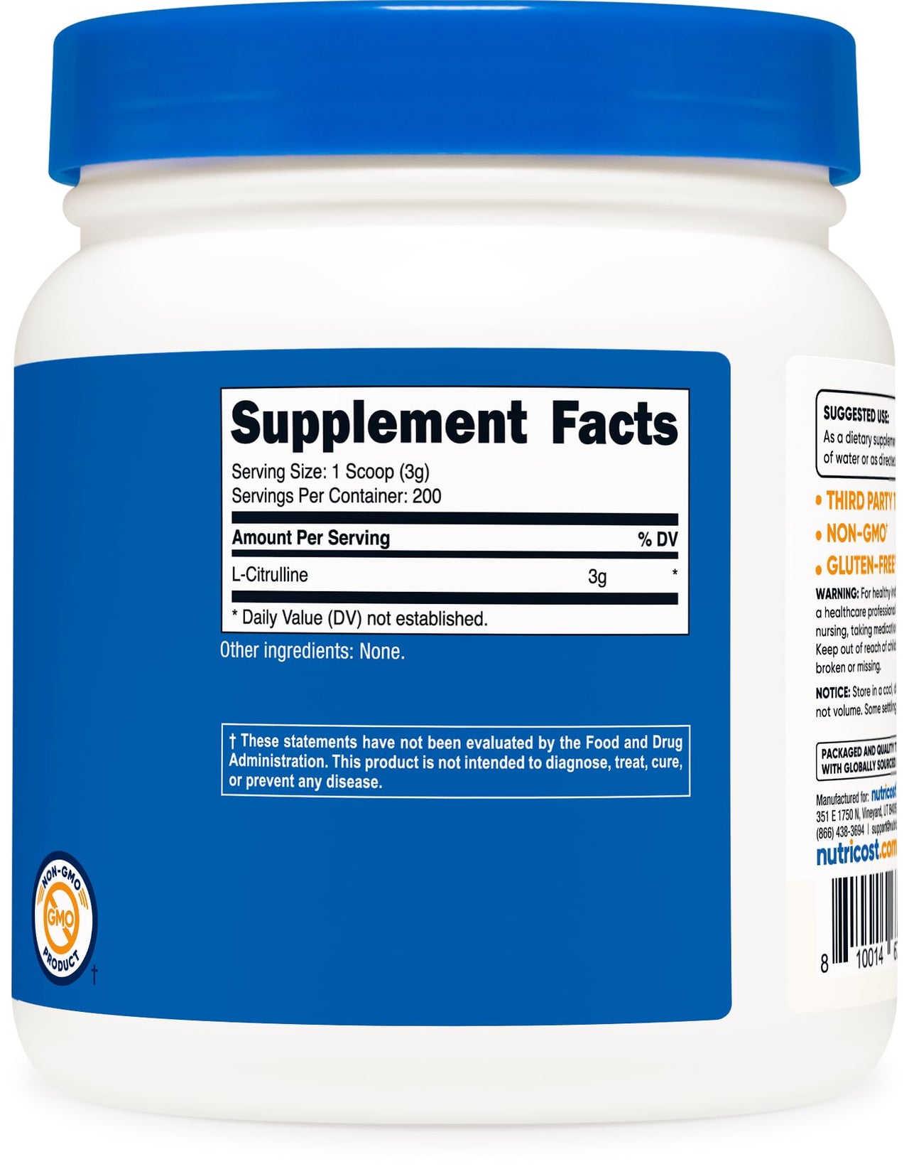 Nutricost Pure L-Citrulline (Base) Powder (600 Grams)