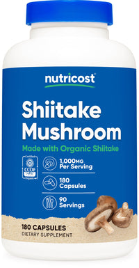 Thumbnail for Nutricost Organic Shiitake Mushroom Capsules 1000mg, 90 Servings - CCOF Certified Made with Organic, Vegetarian, Gluten Free, 500mg Per Capsule, 180 Capsules