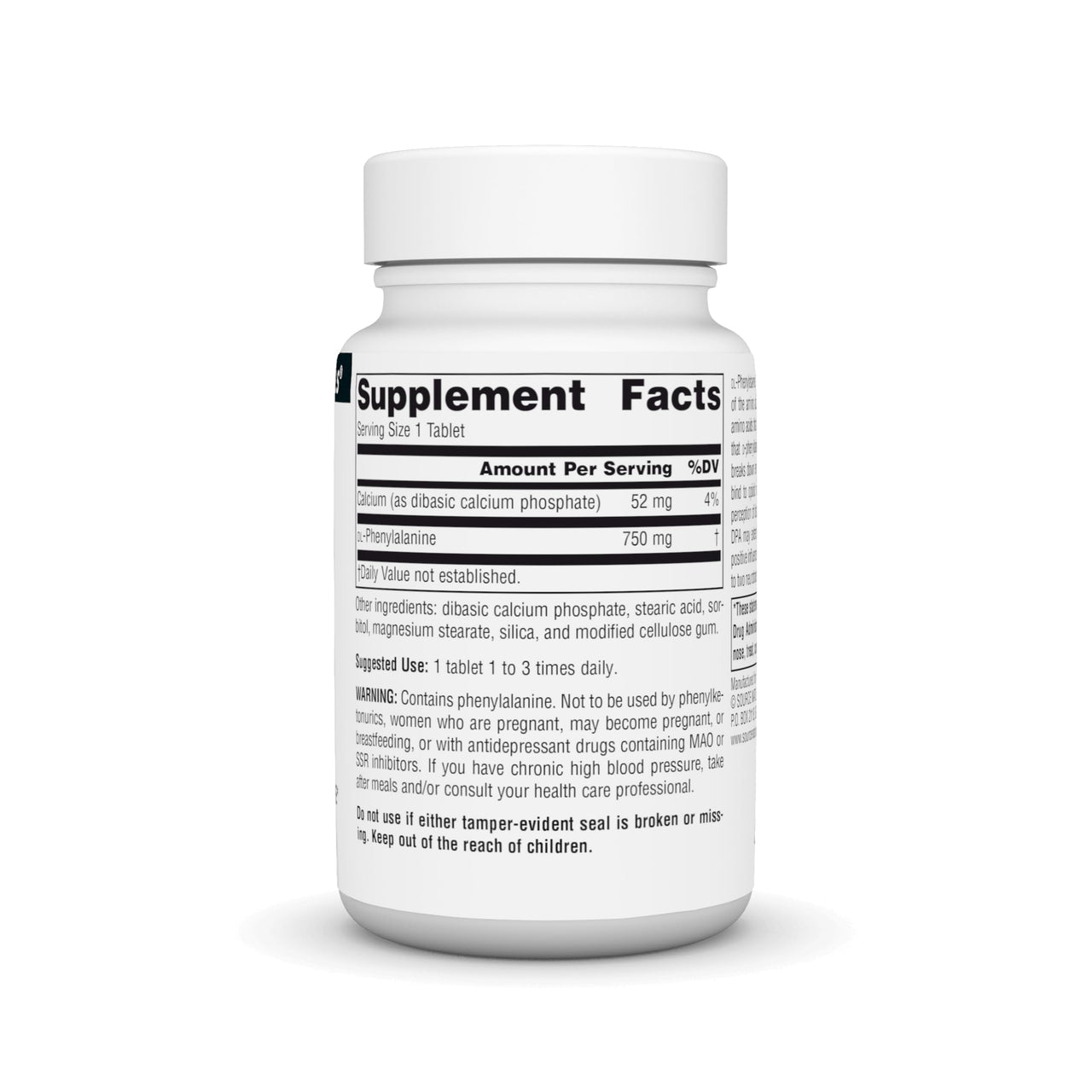 Source Naturals DLPA DL-Phenylalanine Supplement That Supports an Alert State* - 750 mg - 30 Tablets
