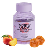 Thumbnail for Lemme Glow Collagen Gummies for Thick Hair, Strong Nails & Healthy Skin with Multi-Collagen Peptides, Biotin, Trace Minerals, Zinc, Vitamins A, C & E, Dairy & Gluten Free, Peach Flavor, 60 ct.