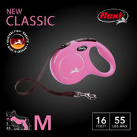 Thumbnail for FLEXI New Classic Tape Retractable Dog Leash for Medium Dogs Upto 55 lbs. – 16 ft., Pink | Tangle Free Pet Walking Leash with One-Handed Brake, Pause, Lock | German Quality Product
