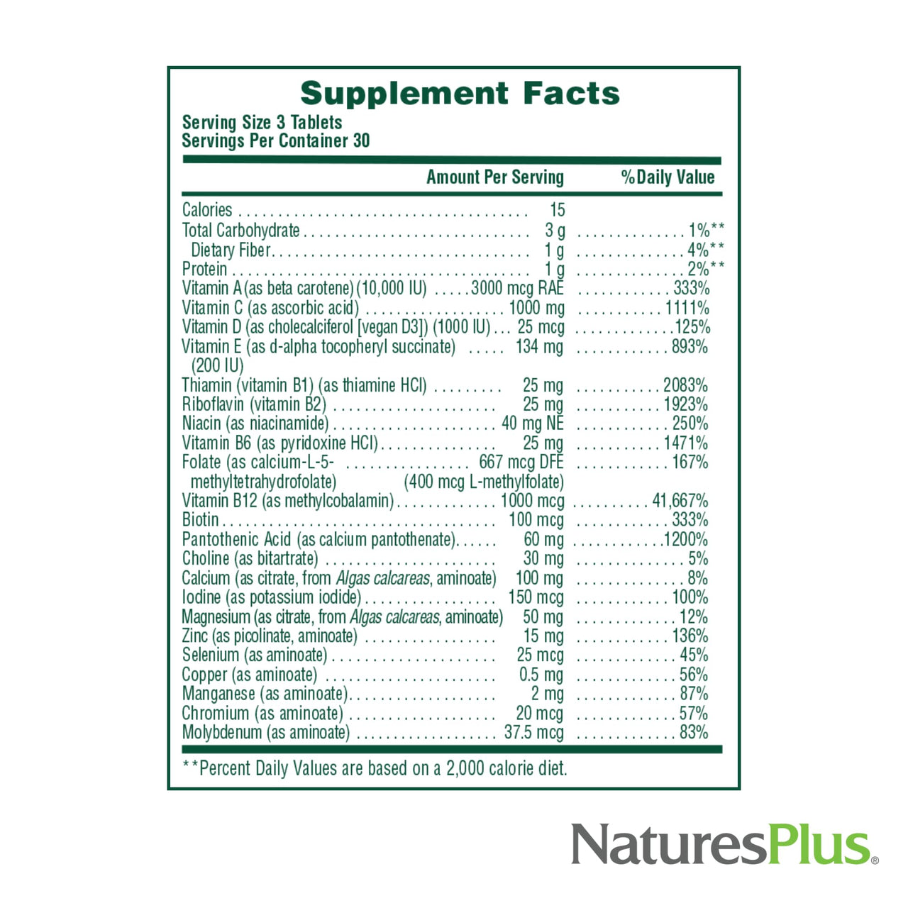 NaturesPlus Source of Life No Iron - 90 Tablets - Multivitamin & Mineral Supplement with Vitamin D3 - Supports Natural Energy & Well-Being - Gluten Free, Vegetarian - 30 Servings