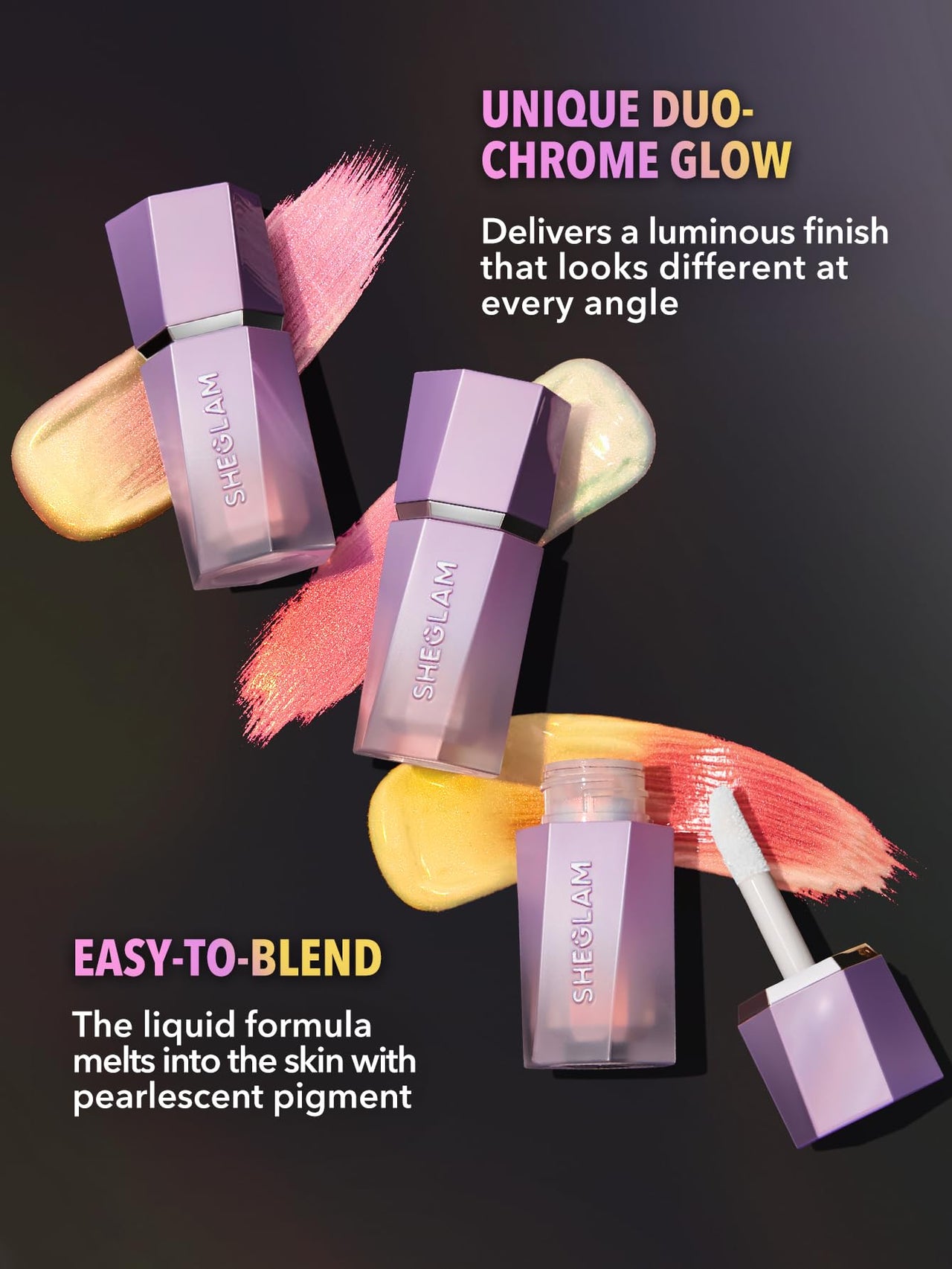 SHEGLAM Chroma-Glow Bloom Liquid Highlighter Color Changing Gel Cream Multichrome Highlighter High-Shine Finish Long Wear Brightening Non-Caking-Stardust