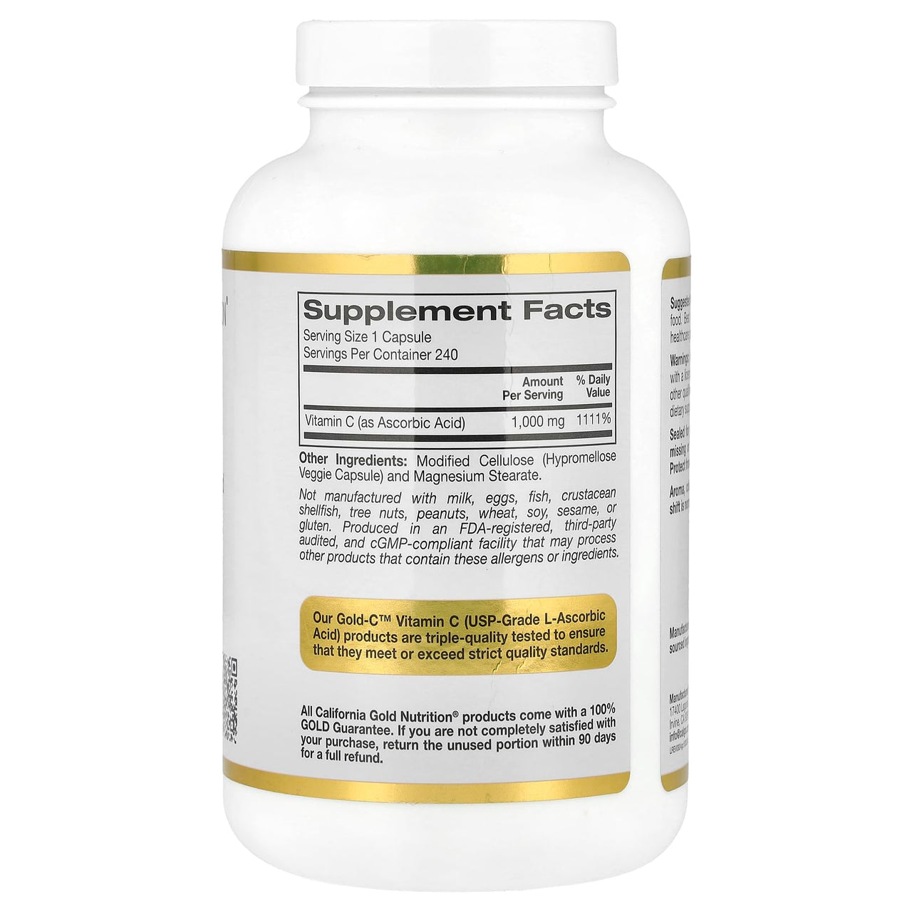 California Gold Nutrition Gold C USP Grade Vitamin C Supplement - Immune Support & Seasonal Wellness - Vegetarian Friendly - Gluten Free, Non-GMO - 1000 mg - 240 Veggie Capsules