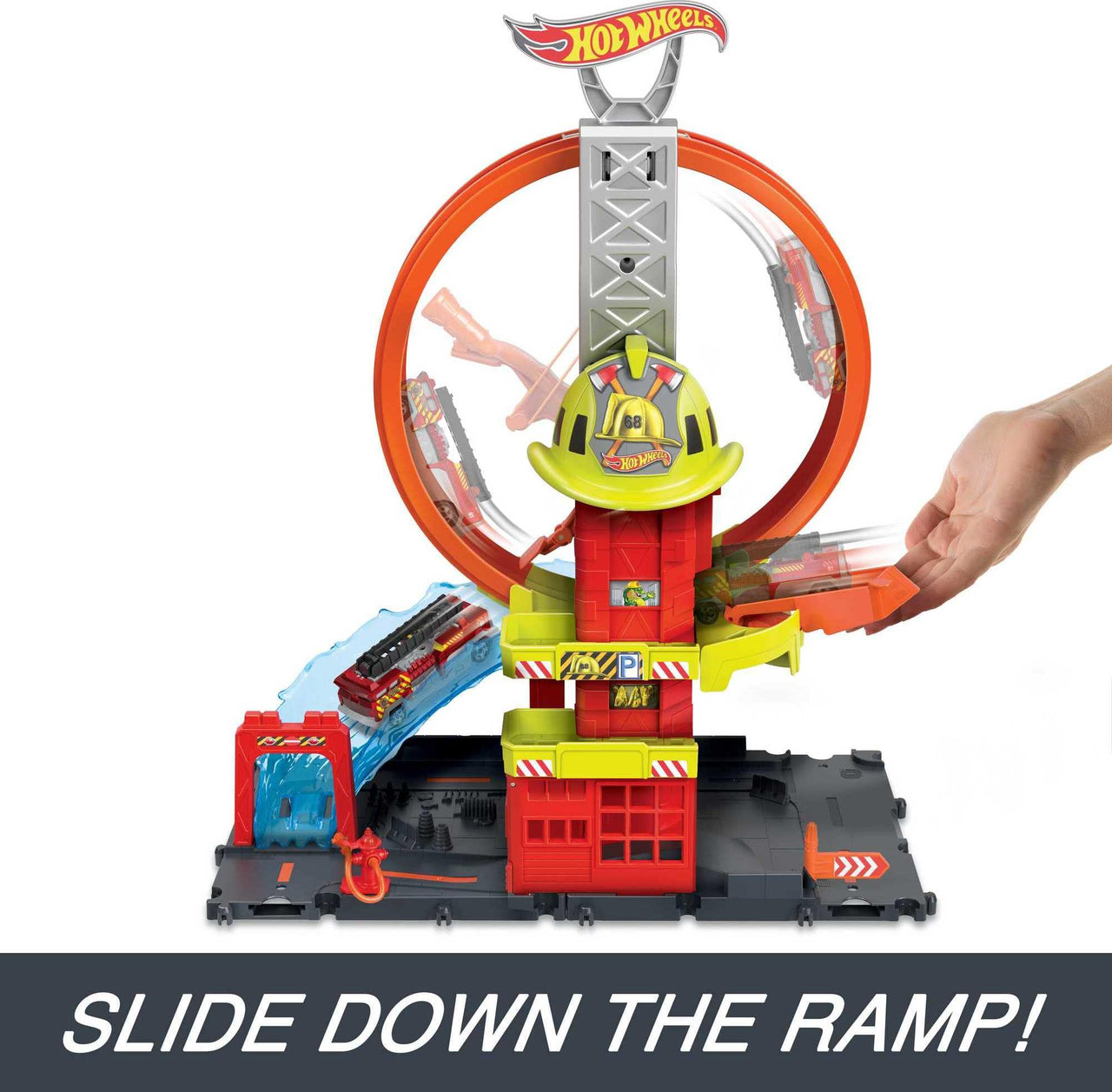Hot Wheels City Super Loop Fire Station Playset & 1 Toy Car