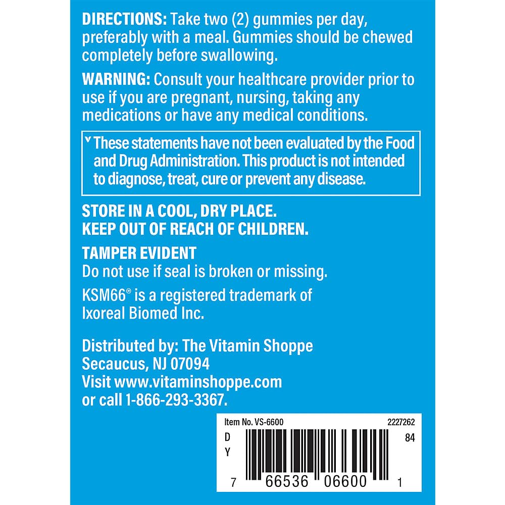 The Vitamin Shoppe Ashwagandha 600 MG - Stress Support, Energy & Adaptogenic Wellness, Root Extract (60 Gummies)