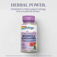 Thumbnail for SOLARAY Rhodiola Schizandra - Rhodiola Rosea Extract - Energy Support and Occasional Stress Relief Supplement - Vegan, Lab Verified, 60-Day Guarantee - 60 Servings, 60 VegCaps