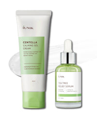 Thumbnail for IUNIK Centella Calming Gel Cream & Tea Tree Relief Facial Serum Vegan Non-Sticky Moisturizing Blemish Care for Clear & Balanced Skin Soothing Calming Irritated & Acne-prone Skin Korean Skincare