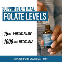 Thumbnail for L Methyl Folate 15mg Plus Methyl B12 Cofactor – Organic Berry Flavor, High Potency Liquid Sublingual Active 5-MTHF Form - Supports Mood, Methylation, Cognition – Bioactive Forms Vitamin B9 & B12 (1oz)